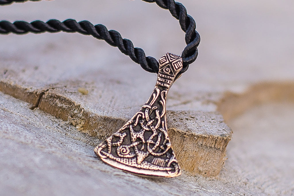 Viking Axe Small Bronze Pendant with Ornament from Mammen Village - Viking-Handmade
