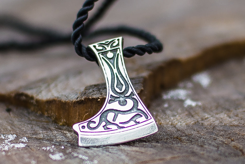 Perun's Axe Sterling Silver Pendant with Deer Ornament Reconstruction - Viking-Handmade