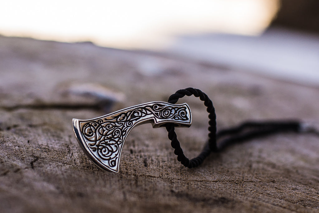 Perun's Axe Sterling Silver Pendant with Beautiful Ornament - Viking-Handmade