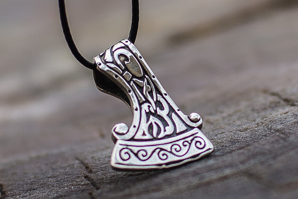 Perun's Axe Small Sterling Silver Pendant with Ornament - Viking-Handmade