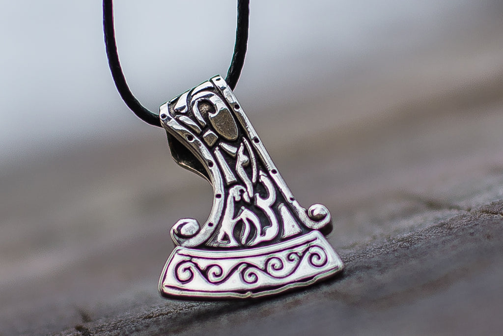 Perun's Axe Small Sterling Silver Pendant with Ornament - Viking-Handmade
