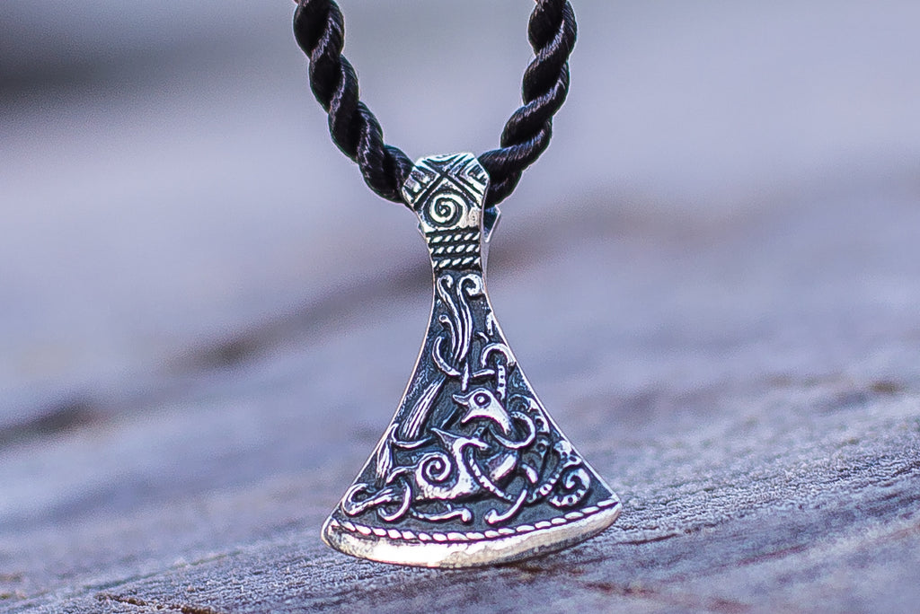 Viking Axe Small Sterling Silver Pendant with Ornament from Mammen Village - Viking-Handmade