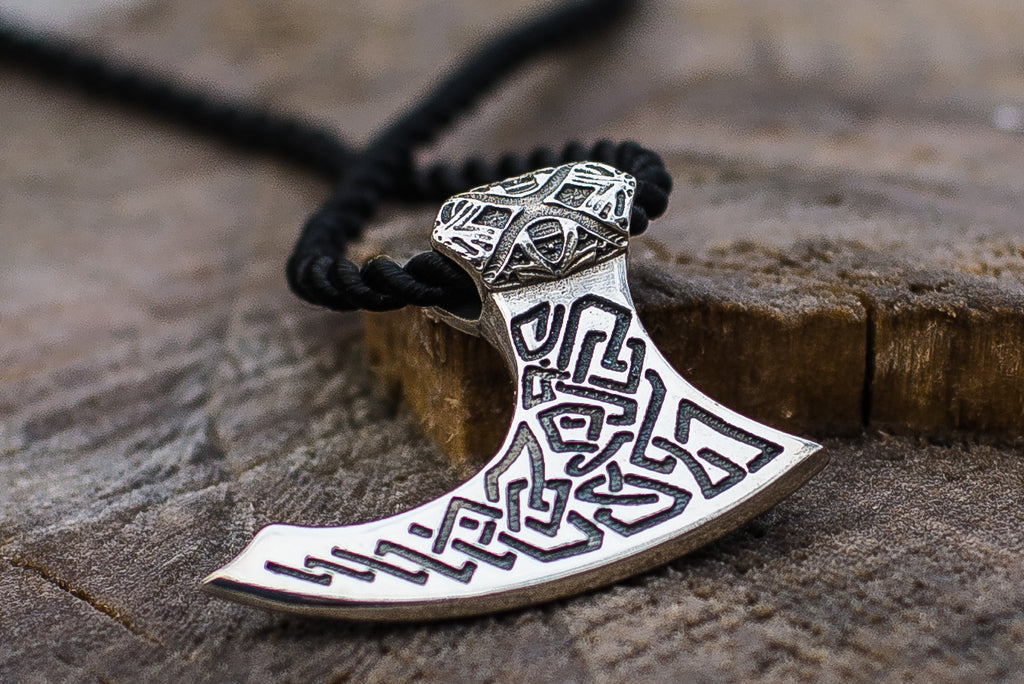 Viking Axe Sterling Silver Pendant with Beautiful Ornament - Viking-Handmade