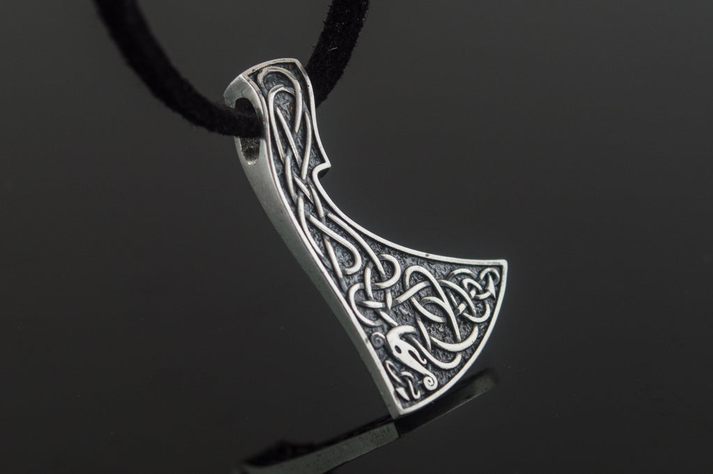 Viking Axe Pendant Urnes Style Sterling Silver Norse Jewelry - Viking-Handmade