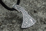 Viking Axe Pendant Urnes Style Sterling Silver Norse Jewelry - Viking-Handmade