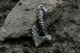 Viking Axe with Ornament Pendant Sterling Silver Norse Jewelry - Viking-Handmade