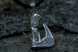 Viking Axe Pendant with Helm of Awe Symbol and Norse Ornament Sterling Silver