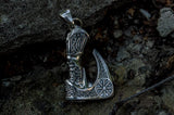 Viking Axe Pendant with Helm of Awe Symbol and Norse Ornament Sterling Silver - Viking-Handmade