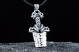 Norse Sword Pendant with Ornament Sterling Silver