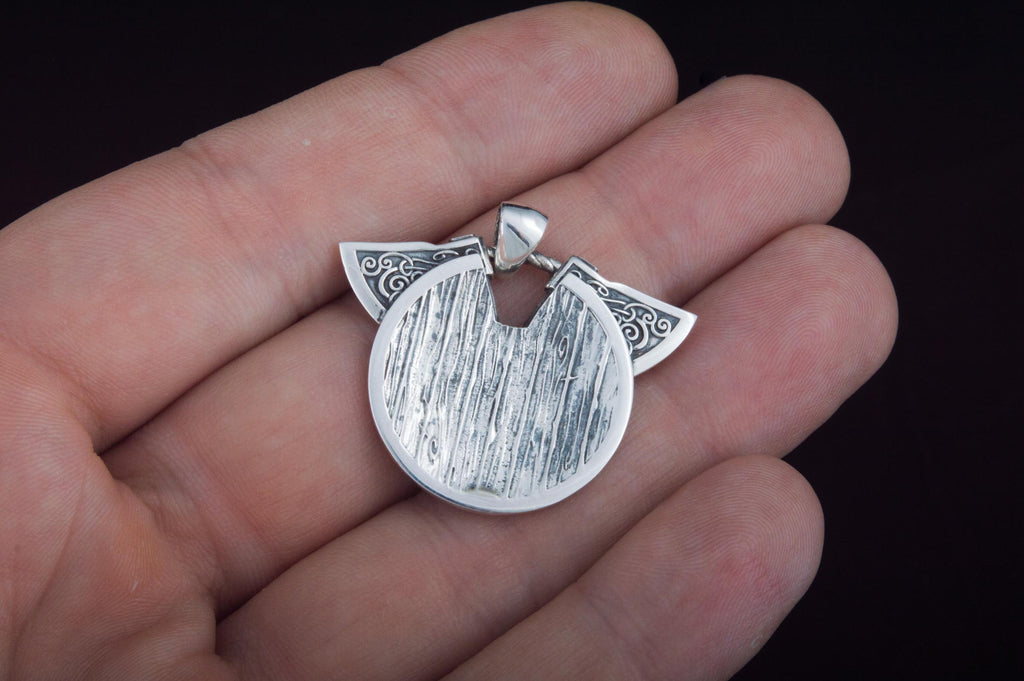 Norse Shield with Axes Pendant Sterling Silver Viking Jewelry - Viking-Handmade