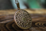 Black Sun Symbol with Runic Calendar Bronze Pendant - Viking-Handmade