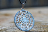 Black Sun Symbol with Runic Calendar Sterling Silver Pendant - Viking-Handmade