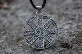 Kolovrat Pendant with Valkyrie Symbol Sterling Silver Slavic Jewelry - Viking-Handmade