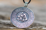 Valknut Symbol with Viking Ornament Pendant Sterling Silver Viking Jewelry - Viking-Handmade