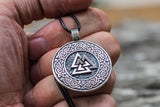 Valknut Symbol with Viking Ornament Pendant Sterling Silver Viking Jewelry - Viking-Handmade