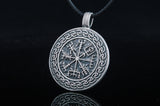 Vegvisir Symbol with Viking Ornament Pendant Sterling Silver Pagan Jewelry - Viking-Handmade
