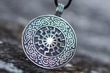 Black Sun with Viking Ornament Pendant Sterling Silver Viking Jewelry - Viking-Handmade