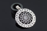 Black Sun Symbol with Elder Futhark Runes Sterling Silver Pendant - Viking-Handmade