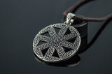 Kolovrat Symbol with Pagan Ornament Sterling Silver Pendant - Viking-Handmade