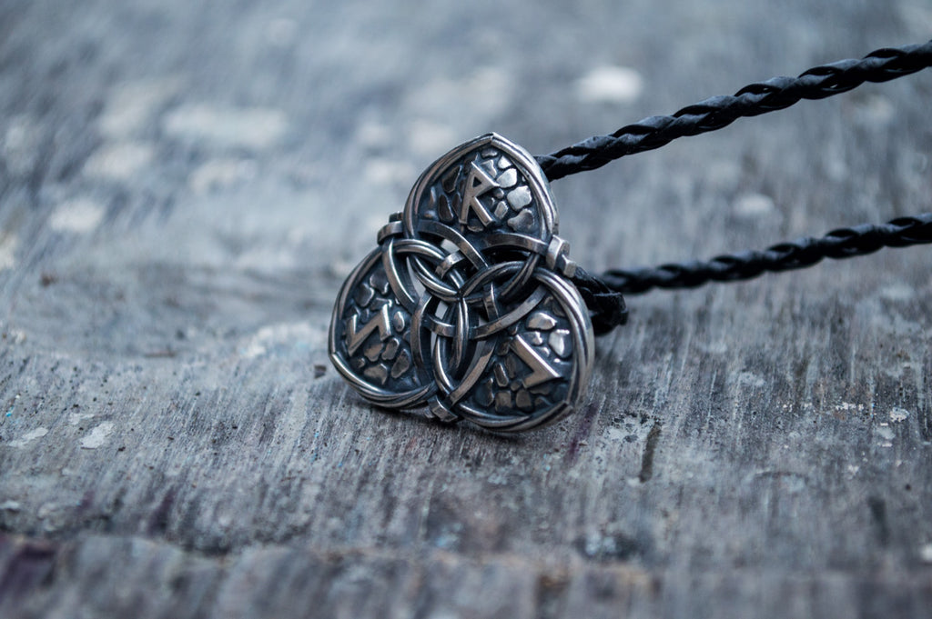 Triquetra Symbol with Runes Sterling Silver Celtic Pendant - Viking-Handmade