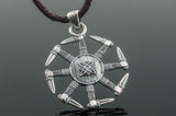 Kolovrat Pendant with Pagan Ornament Sterling Silver Slavic Jewelry