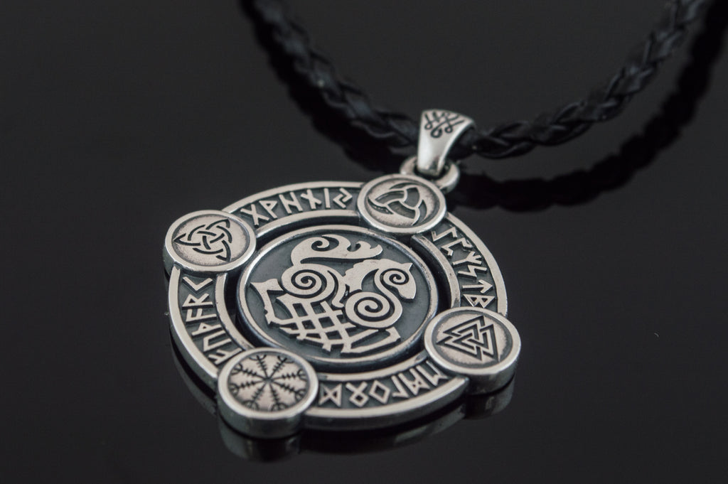Sleipnir Pendant with Norse Symbols Sterling Silver Viking Jewelry - Viking-Handmade