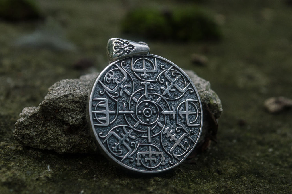 Vegvisir Symbol Pendant Sterling Silver Norse Jewelry - Viking-Handmade