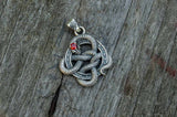 Snake Pendant with Runes and Red Cubic Zirconia Sterling Silver - Viking-Handmade