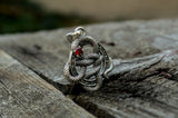 Snake Pendant with Runes and Red Cubic Zirconia Sterling Silver - Viking-Handmade