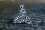 Triquetra Symbol Pendant with Red Cubic Zirconia Sterling Silver