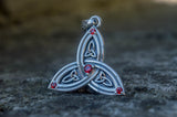 Triquetra Symbol Pendant with Red Cubic Zirconia Sterling Silver - Viking-Handmade