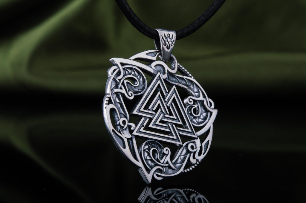 Valknut Symbol Pendant with Ornament Sterling Silver - Viking-Handmade