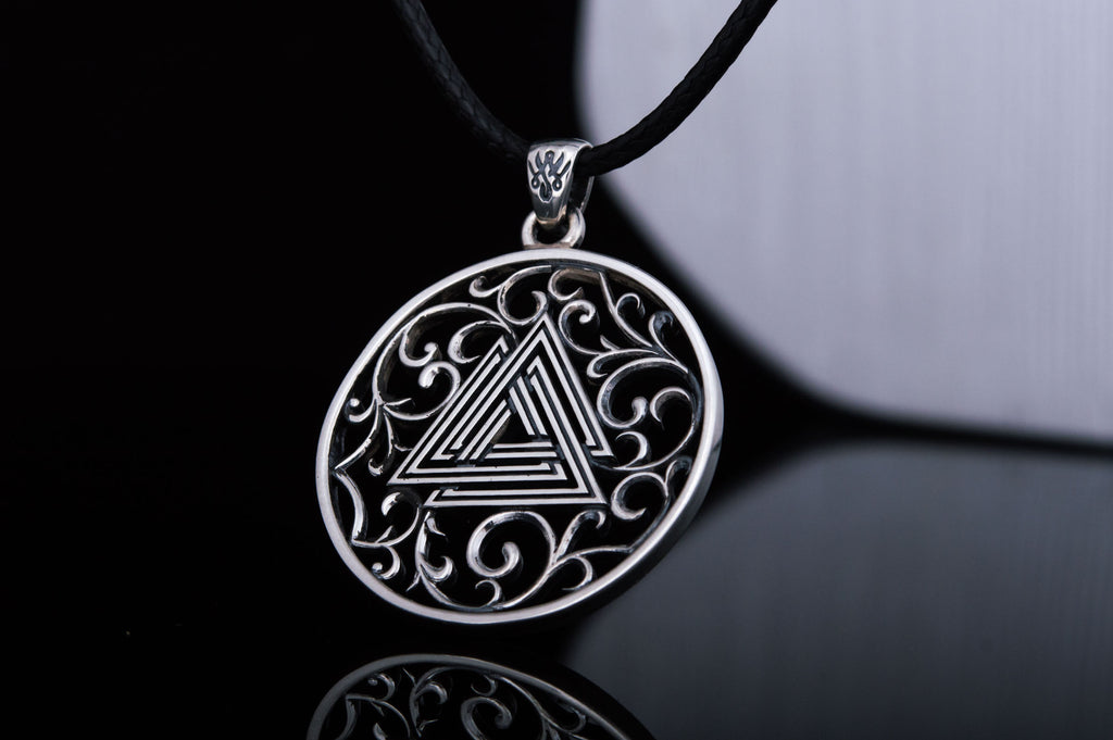 Norse Pendant with Valknut Symbol Sterling Silver - Viking-Handmade