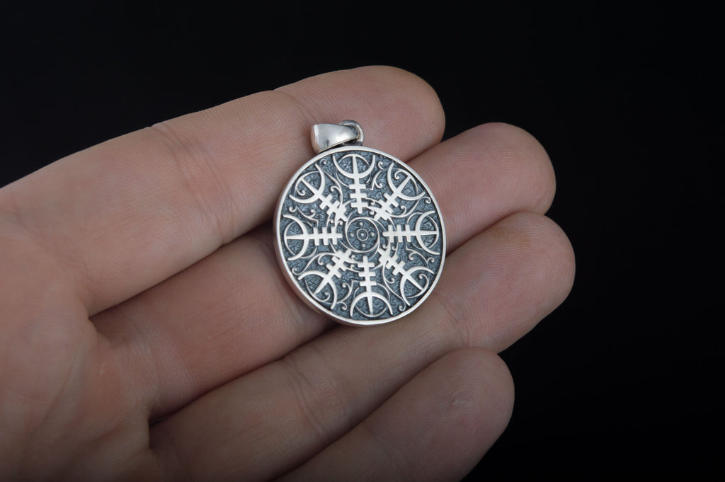 Viking Pendant with Halm of Awe Symbol Sterling Silver Norse Jewelry - Viking-Handmade