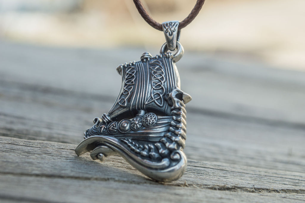 Drakkar Pendant with Viking Symbols Sterling Silver - Viking-Handmade