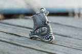 Drakkar Pendant with Viking Symbols Sterling Silver - Viking-Handmade
