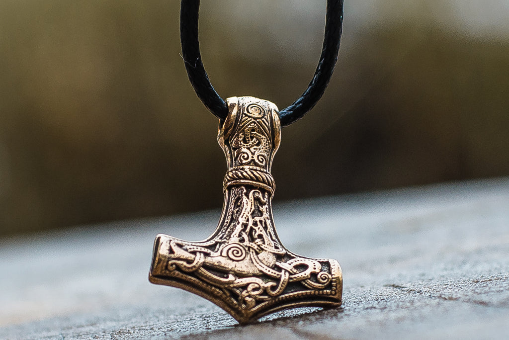 Thor's Hammer Pendant Bronze Mjolnir from Mammen Village - Viking-Handmade