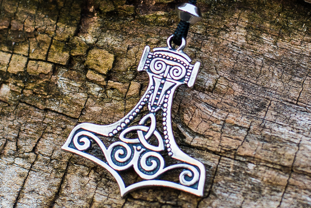 Thor's Hammer Pendant Sterling Silver Mjolnir With Ornament - Viking-Handmade