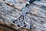 Thor's Hammer Pendant Sterling Silver Mjolnir With Ornament - Viking-Handmade