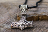 Huge Thor's Hammer Pendant Sterling Silver Mjolnir with Ornaments from Mammen Village - Viking-Handmade