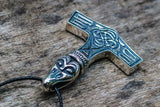 Thor's Hammer Pendant Sterling Silver Mjolnir with Raven - Viking-Handmade