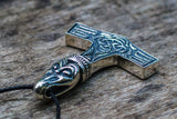 Thor's Hammer Pendant Sterling Silver Mjolnir with Raven - Viking-Handmade