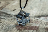 Thors Hammer with Ravens Pendant Sterling Silver Handcrafted Jewelry - Viking-Handmade