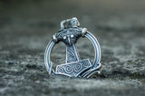Thors Hammer Pendant with Ornament Sterling Silver Unique Handmade Jewelry - Viking-Handmade