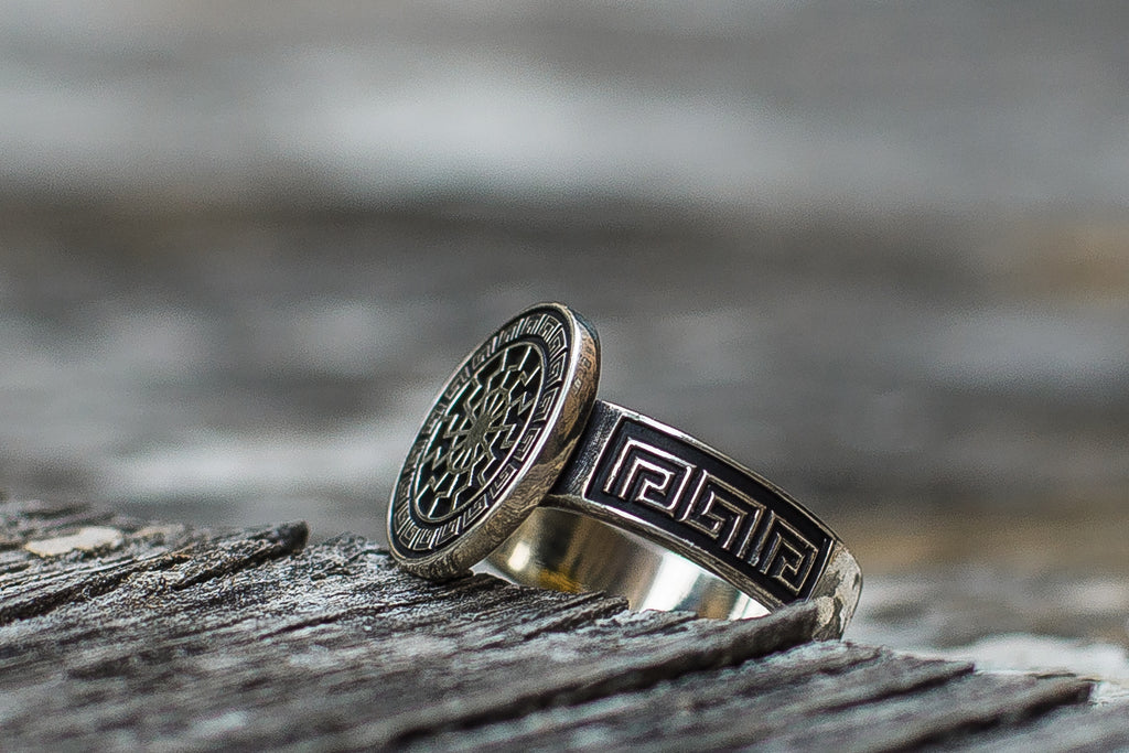 Black Sun Ring with Viking Ornament - Viking-Handmade