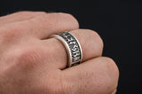 Elder Futhark Runes Ring with Wide Rim - Viking-Handmade