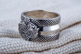 Norse Ornament Ring with Wolves Sterling Silver - Viking-Handmade
