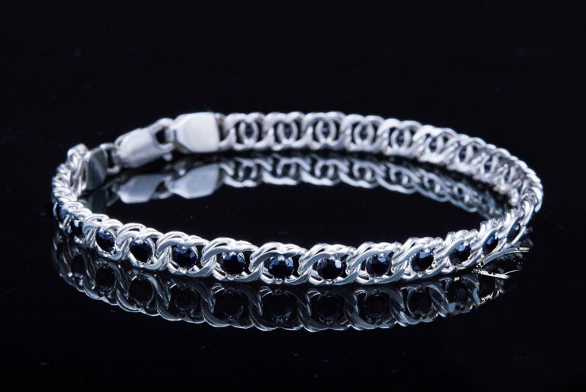 Handmade Sterling Silver Bracelet with Black Cubic Zirconoa Jewelry - Viking-Handmade
