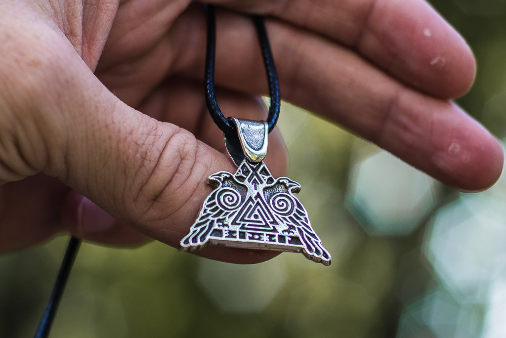 Huginn and Muninn Sterling Silver Pendant Odin's Ravens Amulet - Viking-Handmade