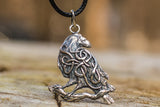 Raven Pendant with Ornament Sterling Silver Norse Amulet - Viking-Handmade